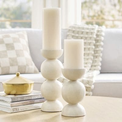 Linnea Wood Candleholder, Set of Two | Grandin Road