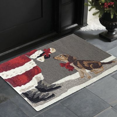 Santa Puppy Hooked Door Mat | Grandin Road