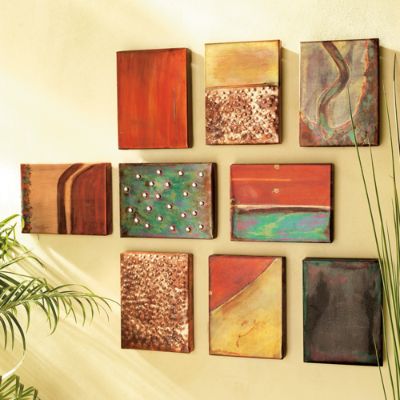 Set of Nine Copper Wall Art Tiles Grandin Road