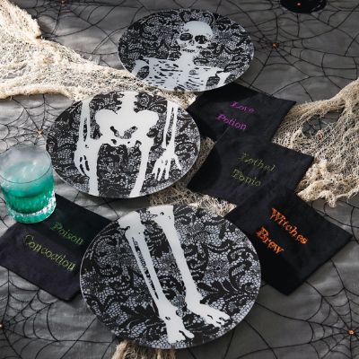 Set of Three Skeleton Glass Halloween Plates Grandin Road