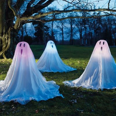 Lighted Staked Halloween Ghosts, Set of Three | Grandin Road