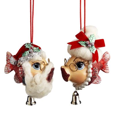 Set of Two Mr. and Mrs. Santa Kissing Fish Ornaments | Grandin Road