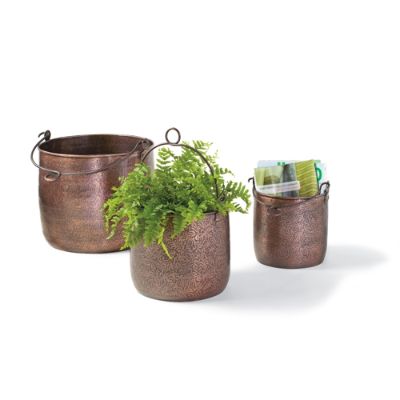 Set of Three Embossed Copper Finish Pails Grandin Road