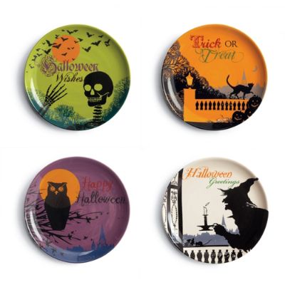 Set of Four Trick or Treat Halloween Dessert Plates Grandin Road