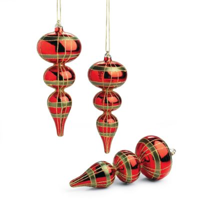 Set of Three Christmas Plaid Glass Finial Ornaments Grandin Road