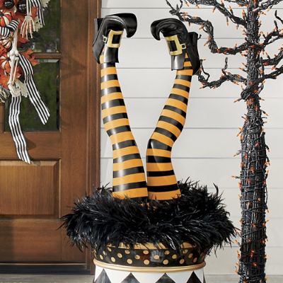 Orange Witch Leg Stakes, Set Of Two | Grandin Road | Halloween Witch