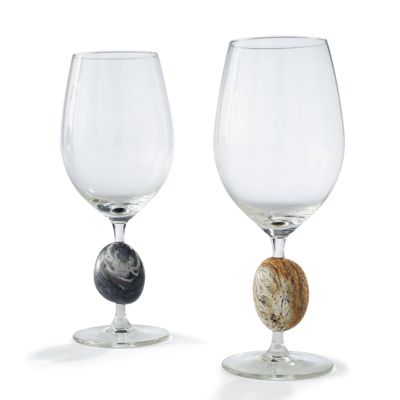 Set of Two Stone Stem Wine Glasses Grandin Road
