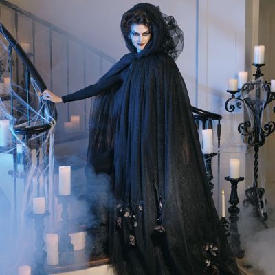 Black Tulle Cloak with Dead Roses Costume Grandin Road