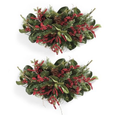 Set of Two Cordless Winter Garden Window Swags Grandin Road