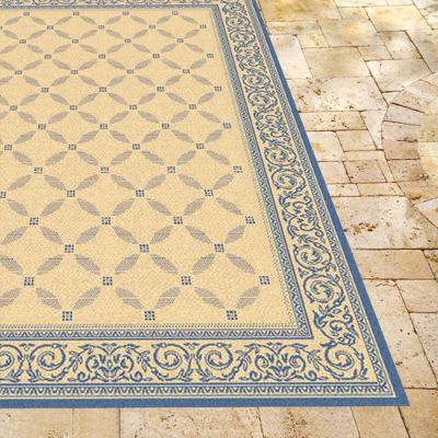 Courtyard Outdoor Rug in Natural & Blue | Grandin Road