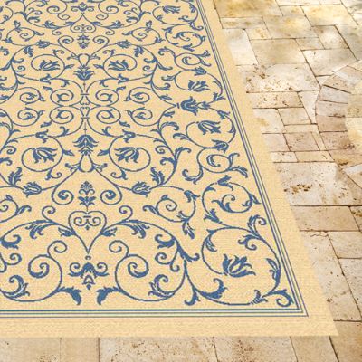 Vine Outdoor Rug in Natural & Blue Grandin Road