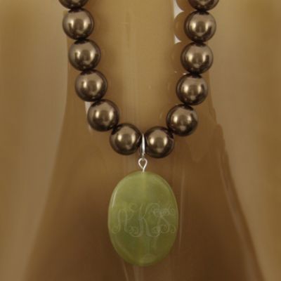 Oversized Pearl Necklace with Jade Pendant Grandin Road