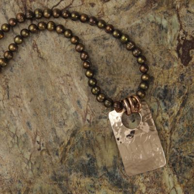 Freshwater Pearl Necklace with Copper Pendant Grandin Road