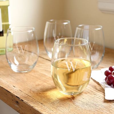 Set of Four Personalized Stemless White Wine Glasses Grandin Road