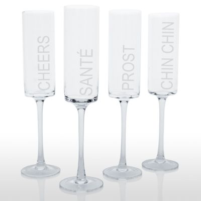 Set of Four Cheers Champagne Flutes