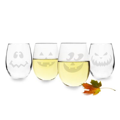 FLORAL STEMLESS WINE GLASSES - SET OF FOUR