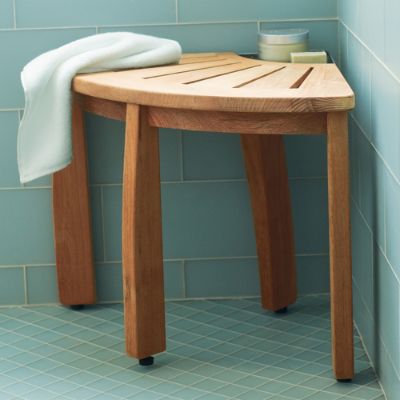 Teak Corner Shower Seat with Basket Grandin Road