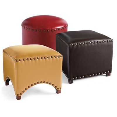 Square Nailhead Ottoman in Textured Dark Brown Grandin Road